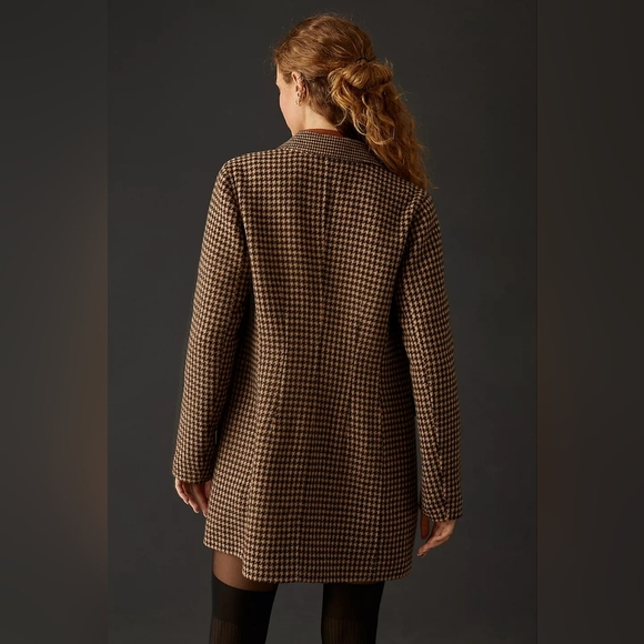 Anthropologie Bernardo Houndstooth Wool Blend Double-Breasted Handmade Blazer - Picture 3 of 17
